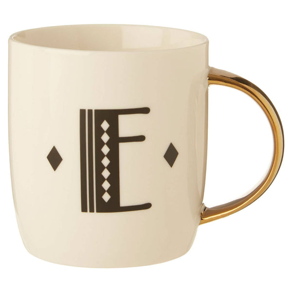 Diamond Deco White Monogram Mug, E