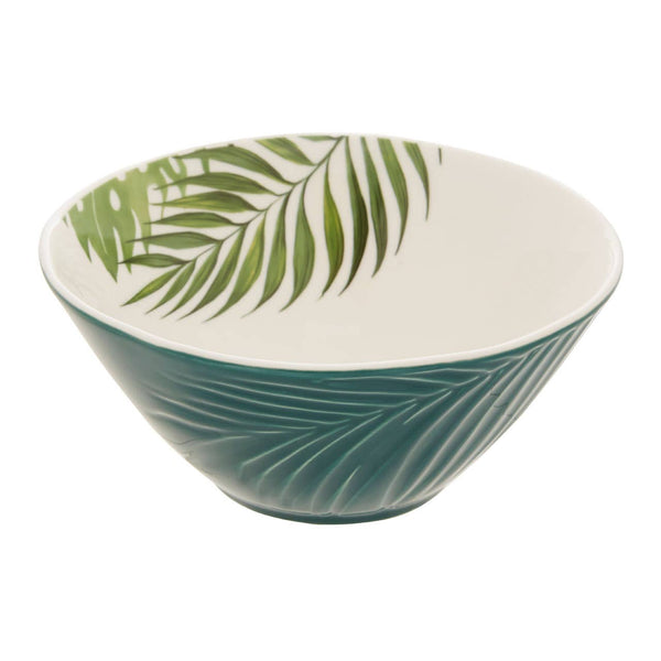 Bali Dark Green Medium Salad Bowl with Leaf Design