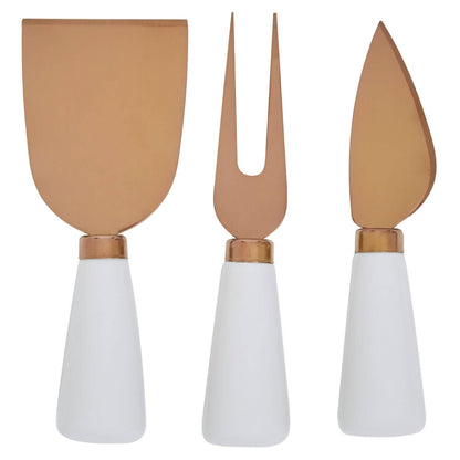 Exbury 3 Piece White And Rose Gold Cheese Knife Set