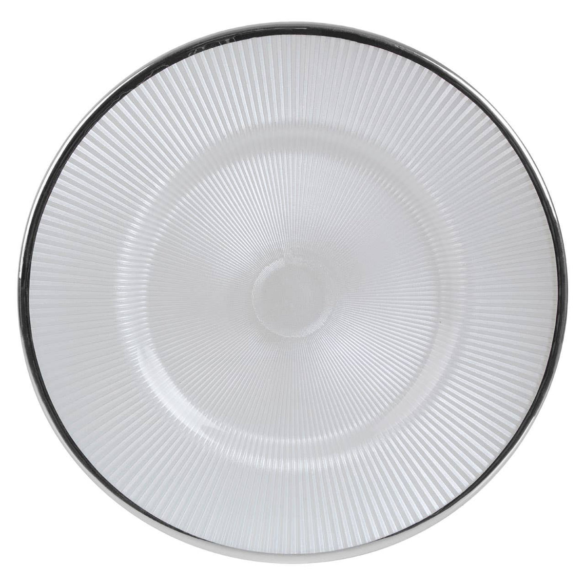 Ida White Embossed Glass Dinner Plate with Silver Rim