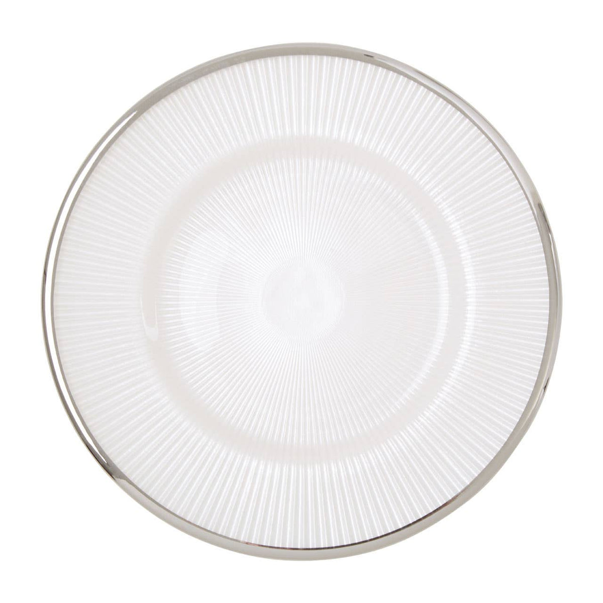 Ida White Embossed Glass Side Plate with Silver Rim