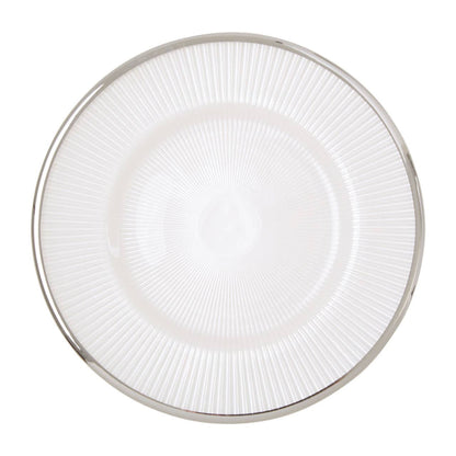Ida White Embossed Glass Side Plate with Silver Rim