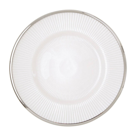 Ida White Embossed Glass Side Plate with Silver Rim