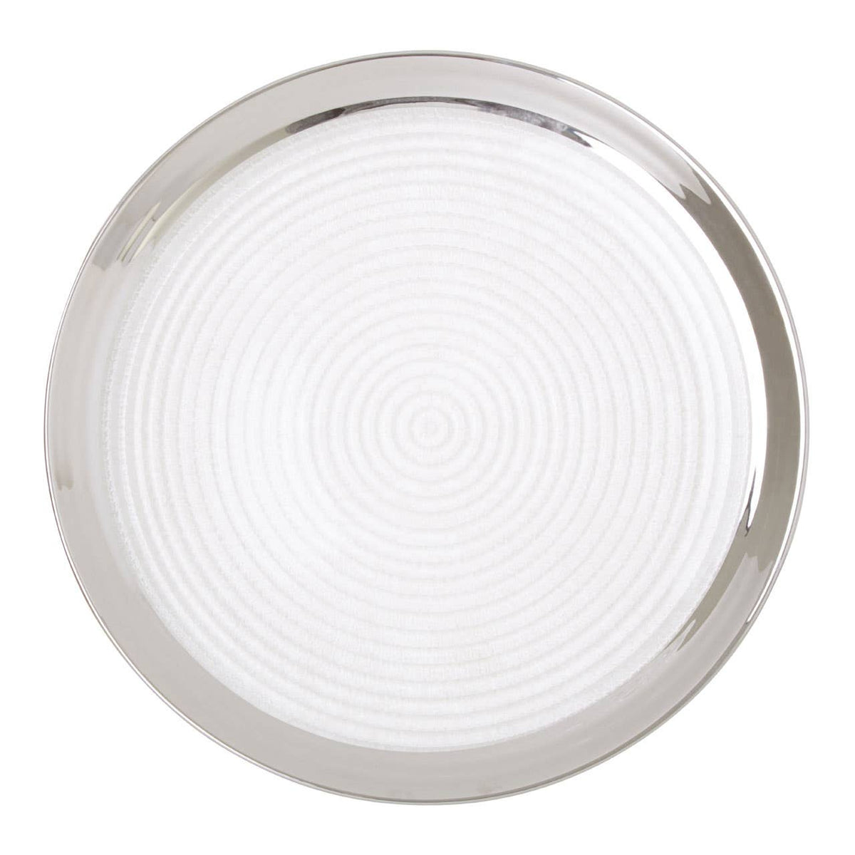 Ida Embossed Glass Coupe Dinner Plate with Silver Rim