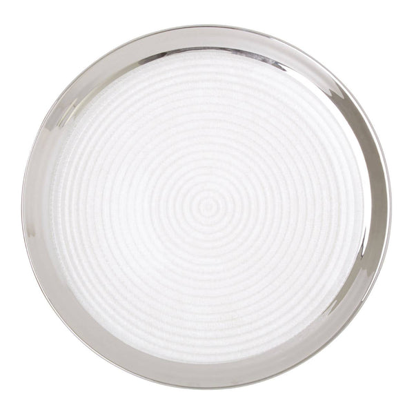 Ida Embossed Glass Coupe Dinner Plate with Silver Rim