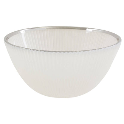 Ida White Embossed Glass Bowl with Silver Rim