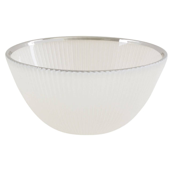 Ida White Embossed Glass Bowl with Silver Rim