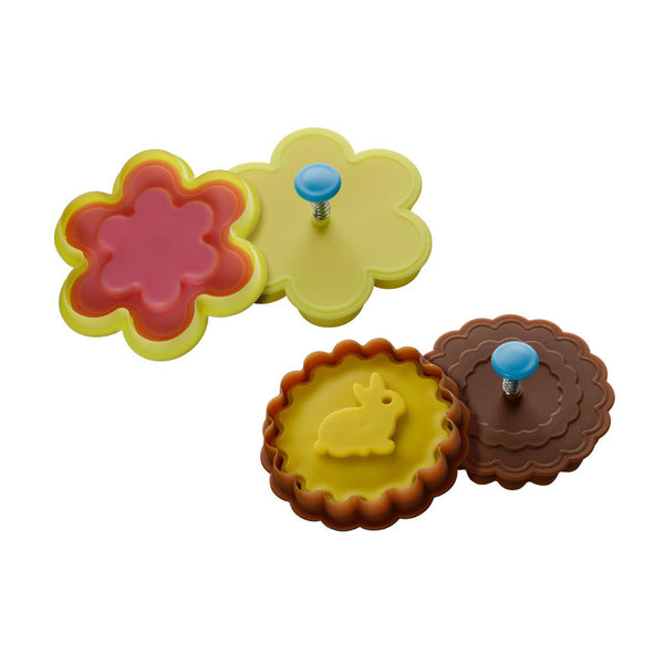 Sucre Set of 2  Rabbit And Flower Shape Cookie Cutters And Stamps
