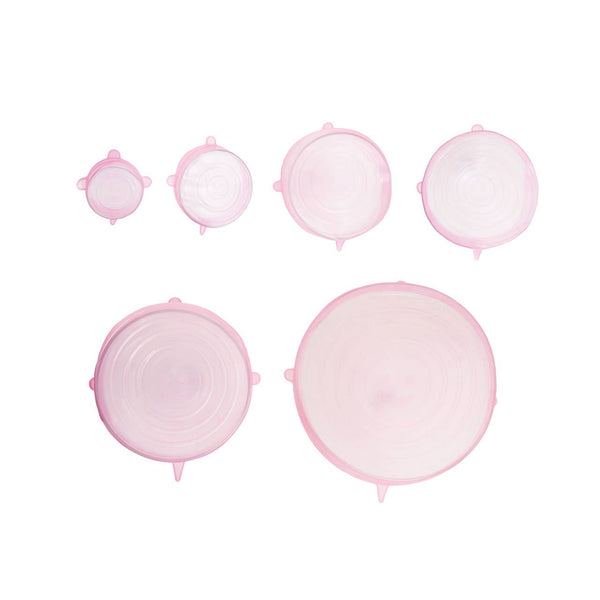 Set Of Six Zing Pink Silicone Lids