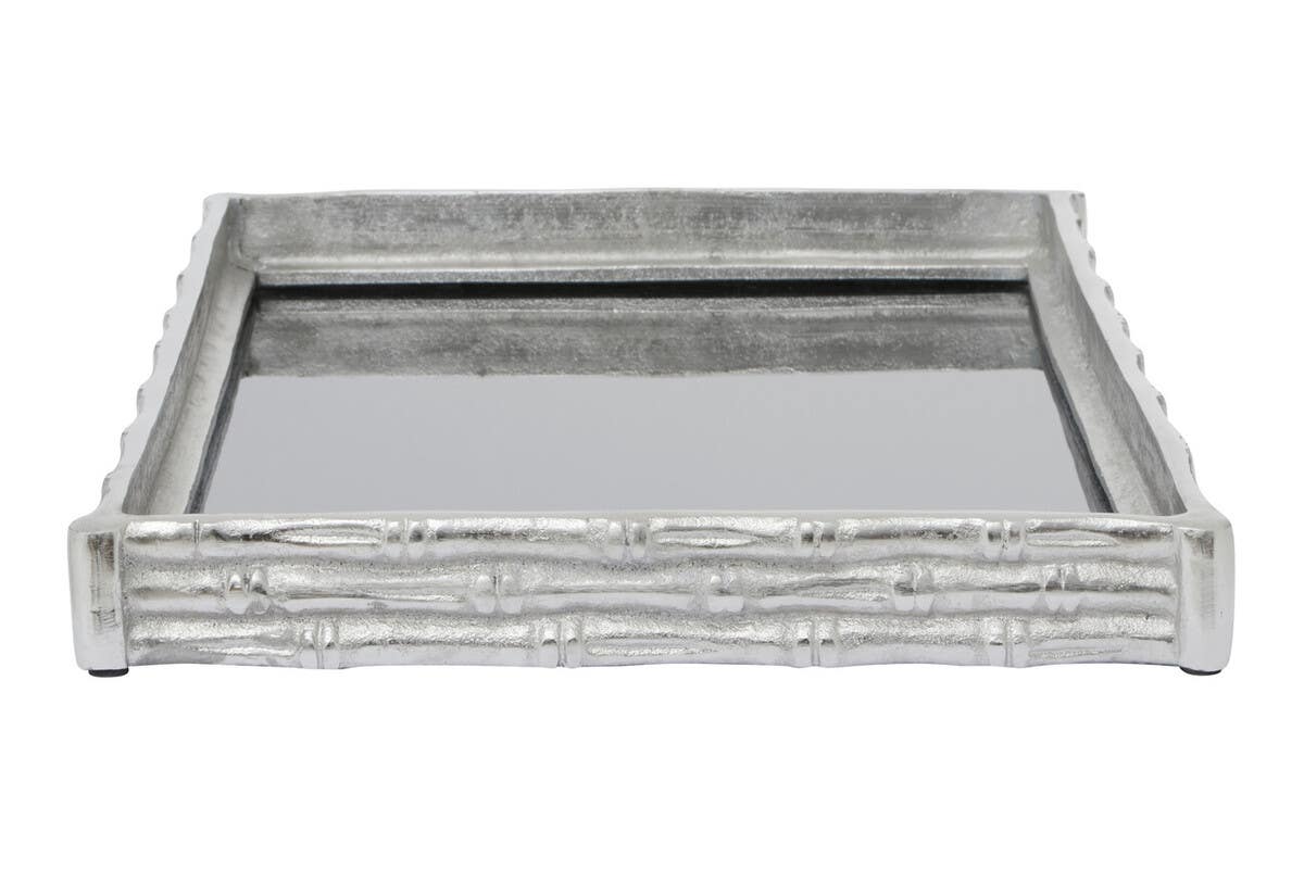 Hiba Silver Finish Bamboo Effect Mirrored Tray