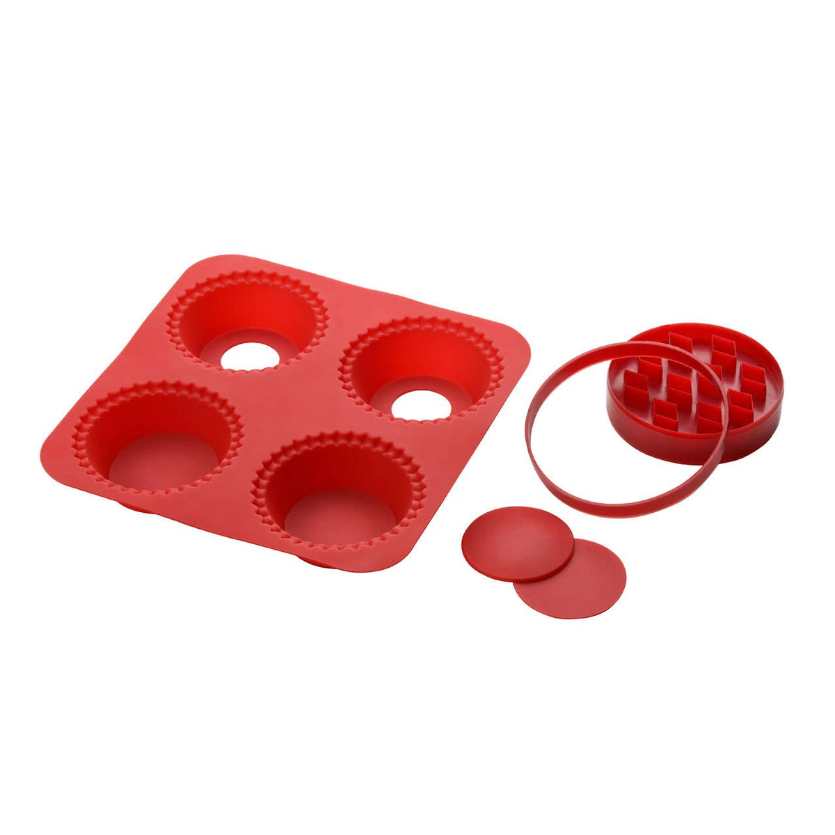 Hallie Red Silicone 4 Mould Pie Maker Set