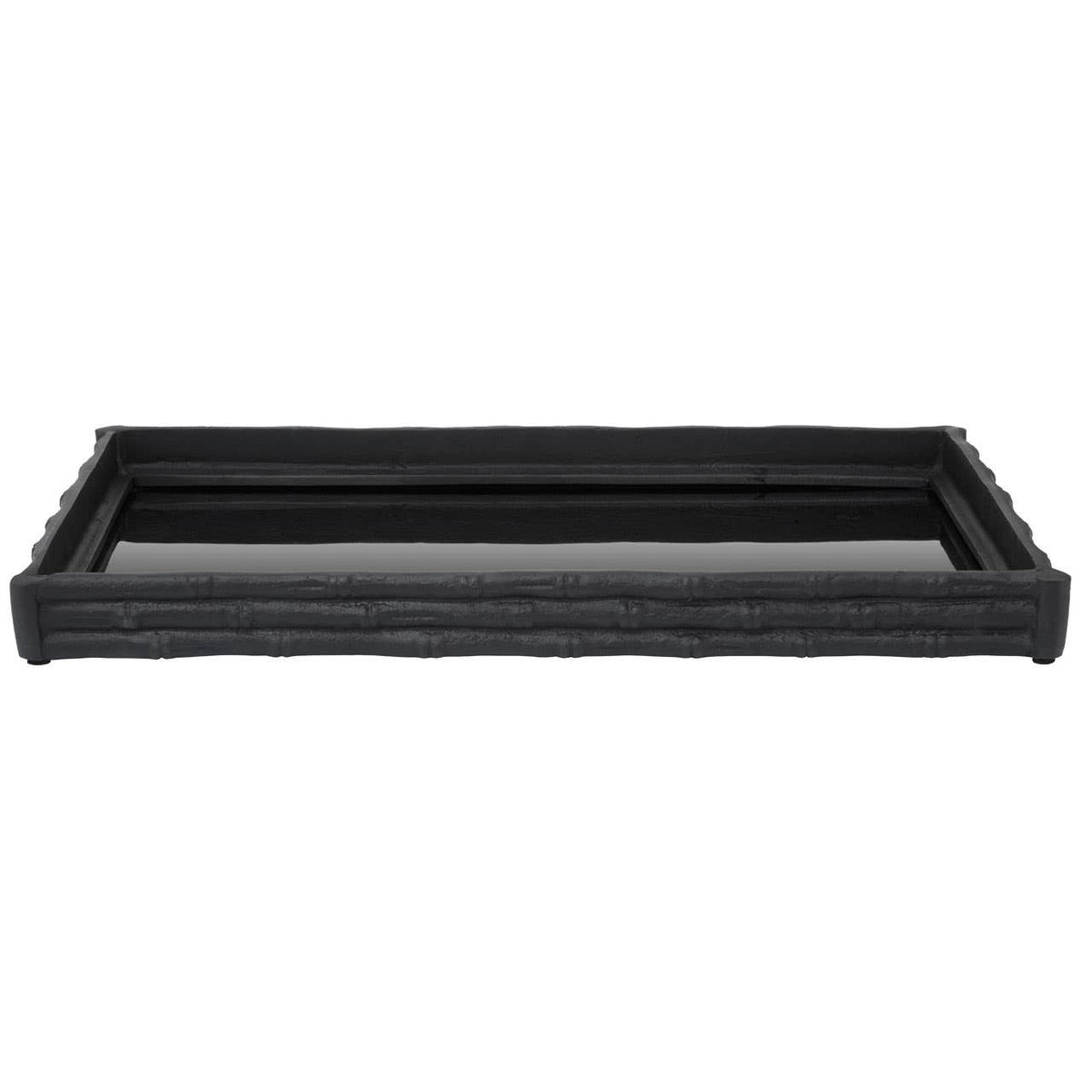 Hiba Black Finish Bamboo Effect Mirrored Tray