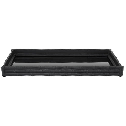 Hiba Black Finish Bamboo Effect Mirrored Tray