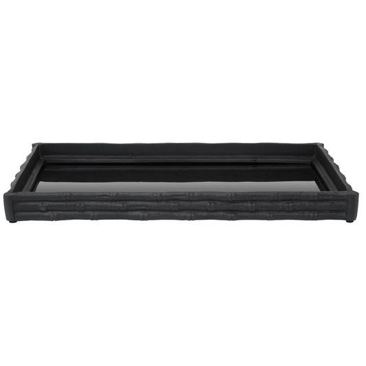 Hiba Black Finish Bamboo Effect Mirrored Tray