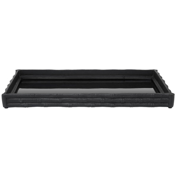 Hiba Black Finish Bamboo Effect Mirrored Tray