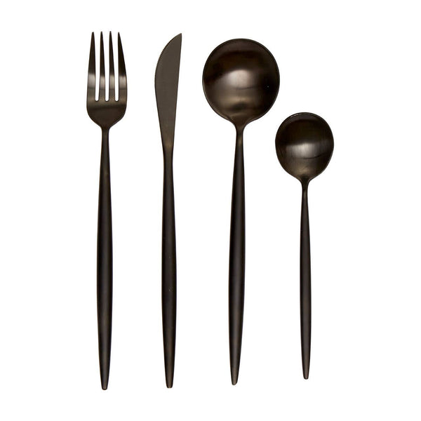 Modern Retro 16 Piece Matte Black Cutlery Set