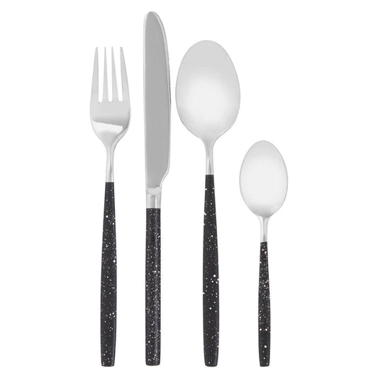 Avie 16 Piece Black And Silver Cutlery Set with Speckle Effect
