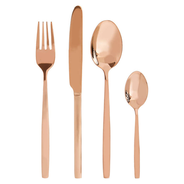 Avie 16 Piece Rose Gold Finish Cutlery Set