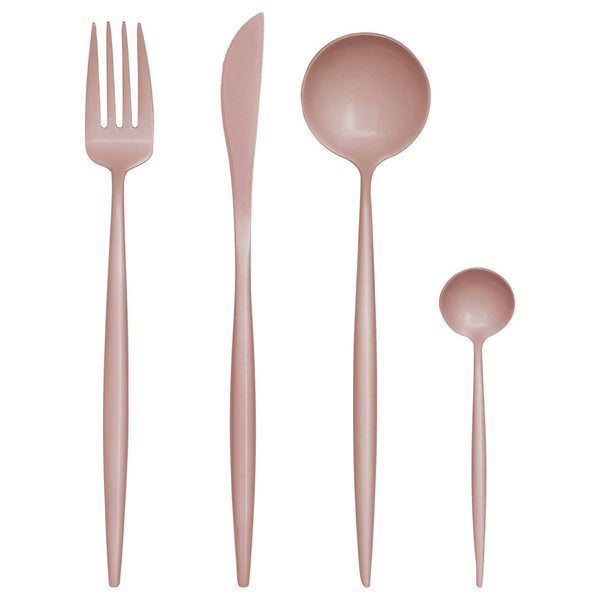 Avie 16 Piece Matte Pink Finish Cutlery Set