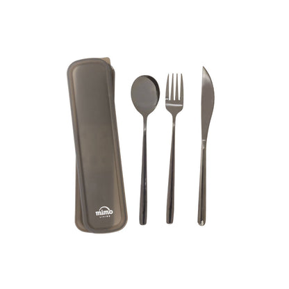 Mimo 3 Piece Black Travel Cutlery Set with Case