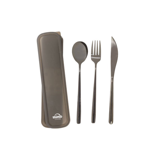 Mimo 3 Piece Black Travel Cutlery Set with Case