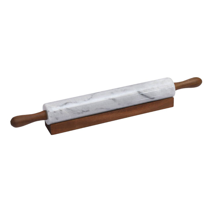 Salerno White Marble Rolling Pin with Wooden Handles