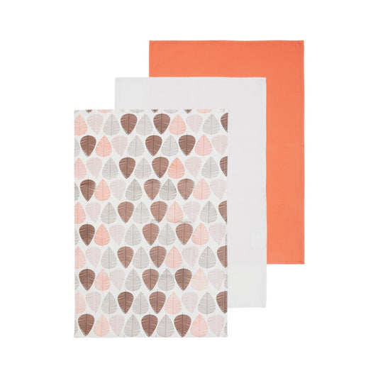 Set Of Three Orange Leaf Tea Towels