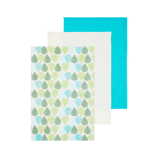 Set Of Three Green Leaf Tea Towels