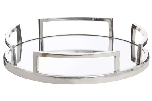 Cruzar Silver Finish and Mirrored Round Tray