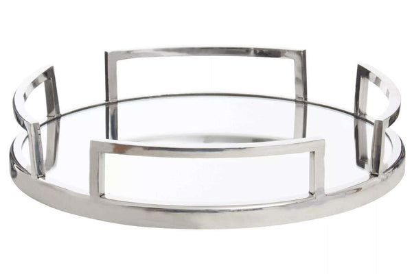 Cruzar Silver Finish and Mirrored Round Tray