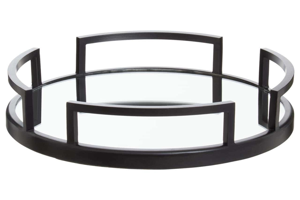 Cruzar Matte Black Finish and Mirrored Round Tray