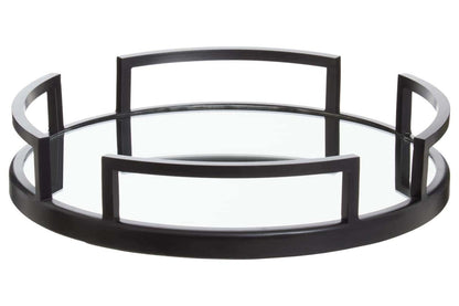 Cruzar Matte Black Finish and Mirrored Round Tray