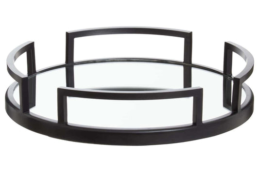 Cruzar Matte Black Finish and Mirrored Round Tray