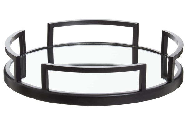 Cruzar Matte Black Finish and Mirrored Round Tray