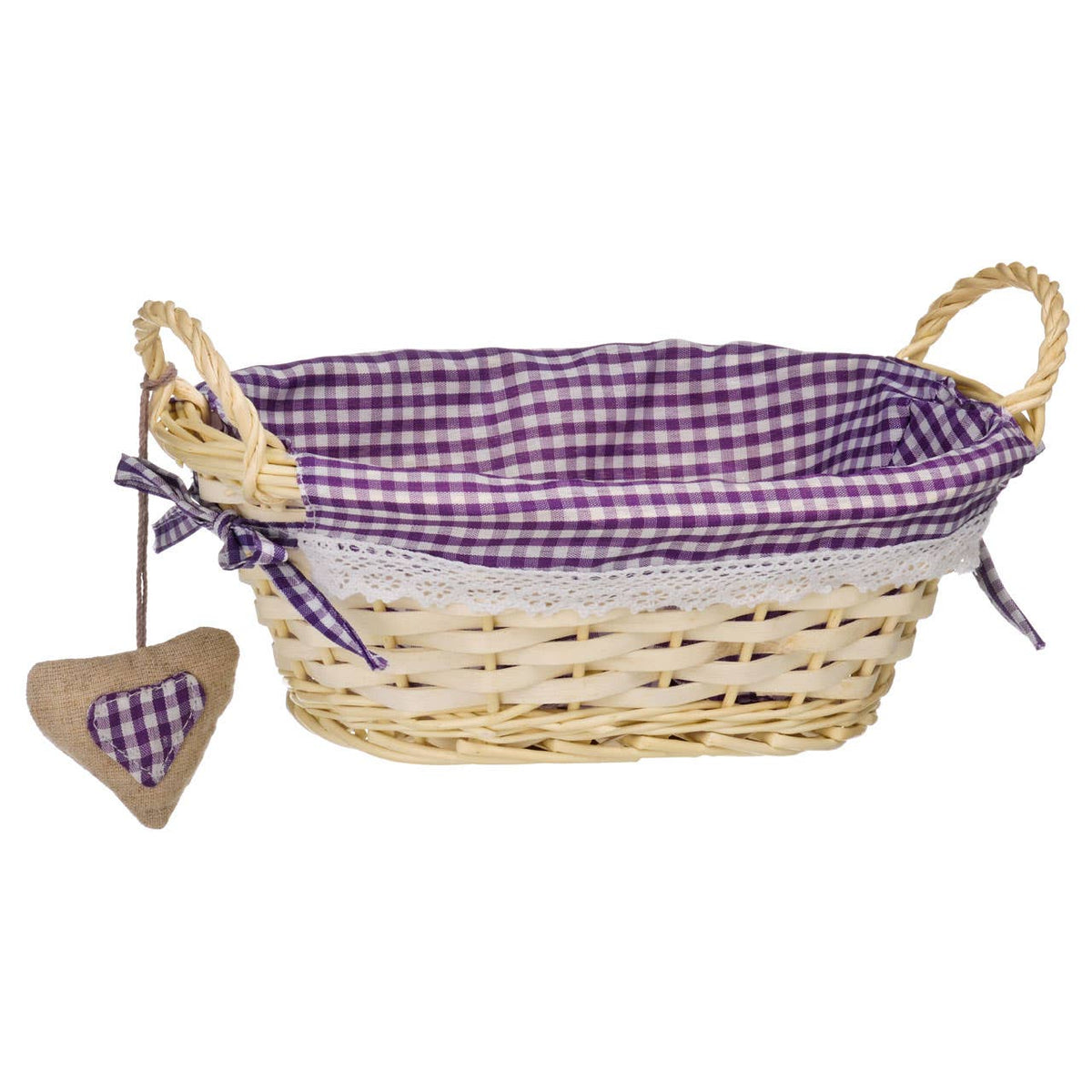 Orla Willow Bread Basket with Purple Gingham Lining