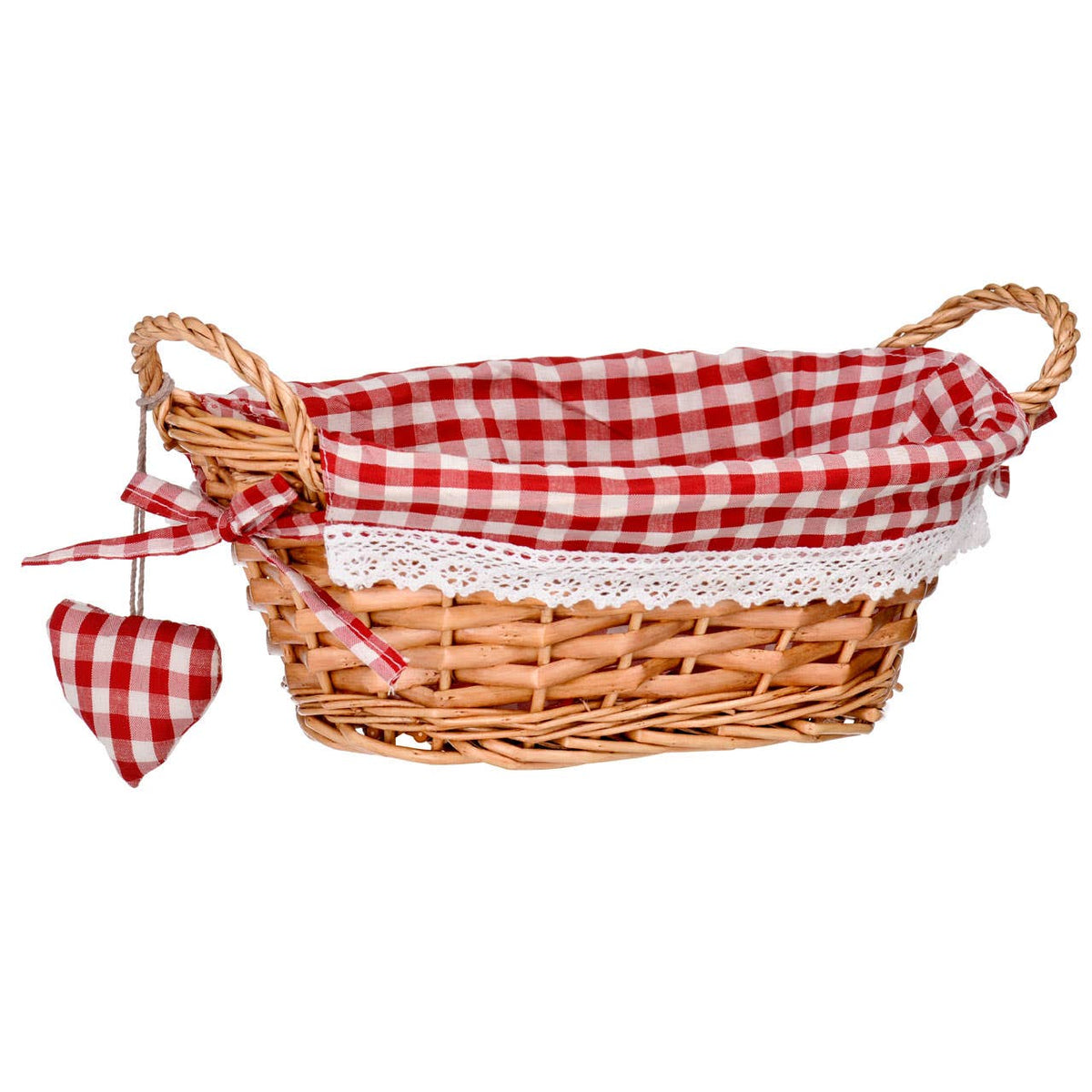 Orla Willow Bread Basket with Red Gingham Lining