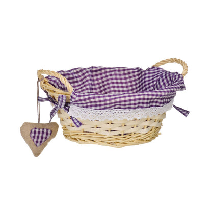 Orla Purple Gingham Lining Round Willow Bread Basket