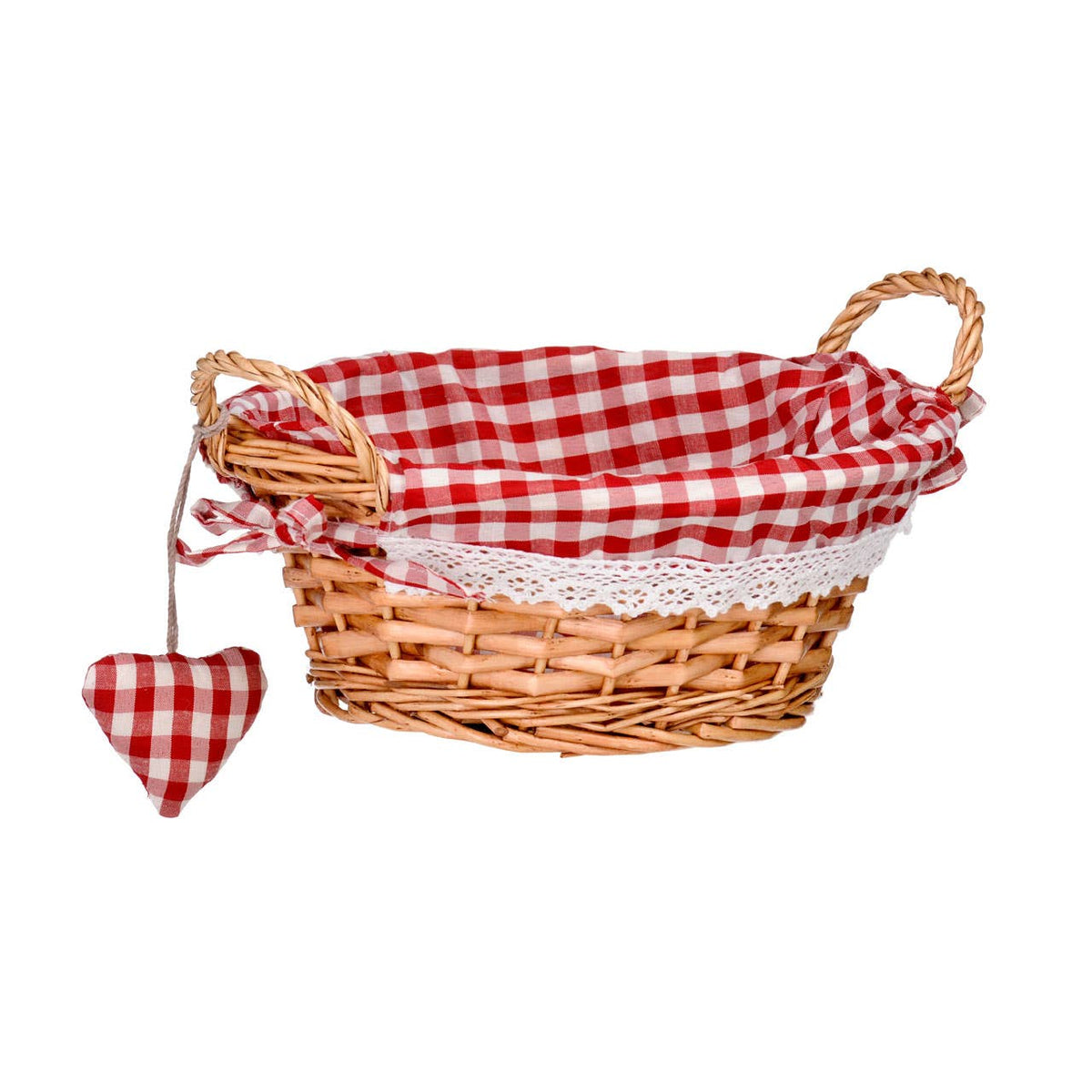 Orla Red Gingham Lining Round Willow Bread Basket