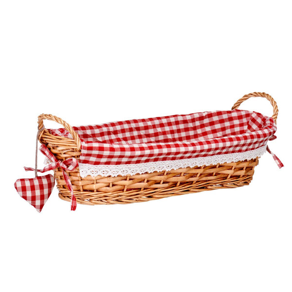 Orla Red Gingham Lining Oblong Willow Bread Basket