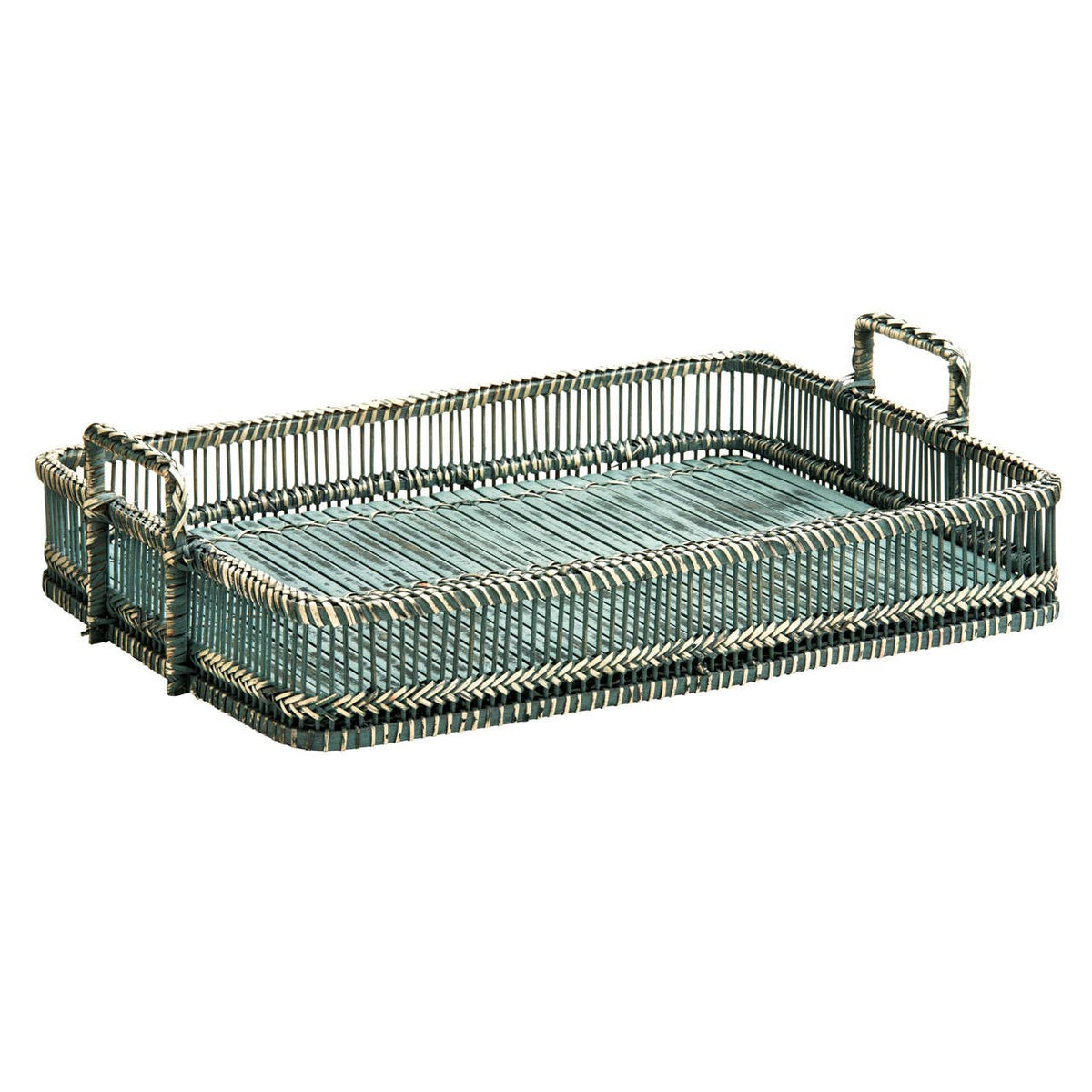Ezell Rattan and Bamboo Grey Washed Rectangular Tray