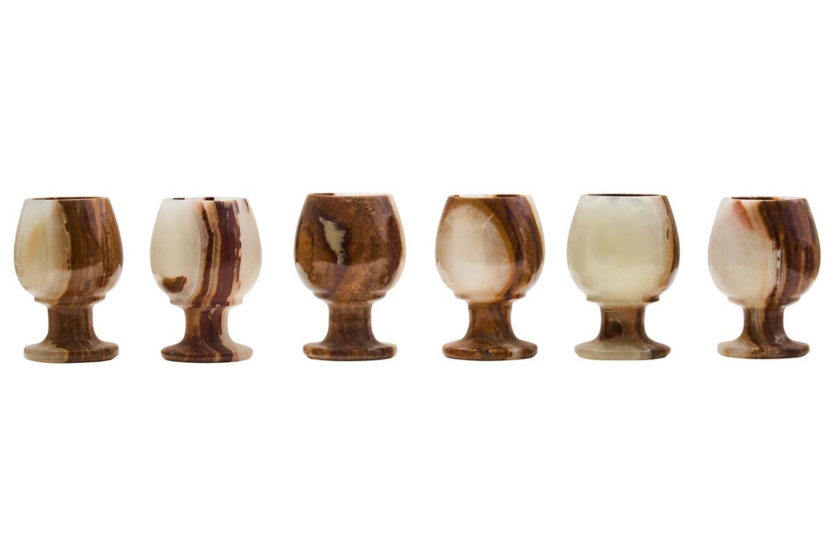 Marmore Set of Six Onyx Shot or Liqueur Glasses