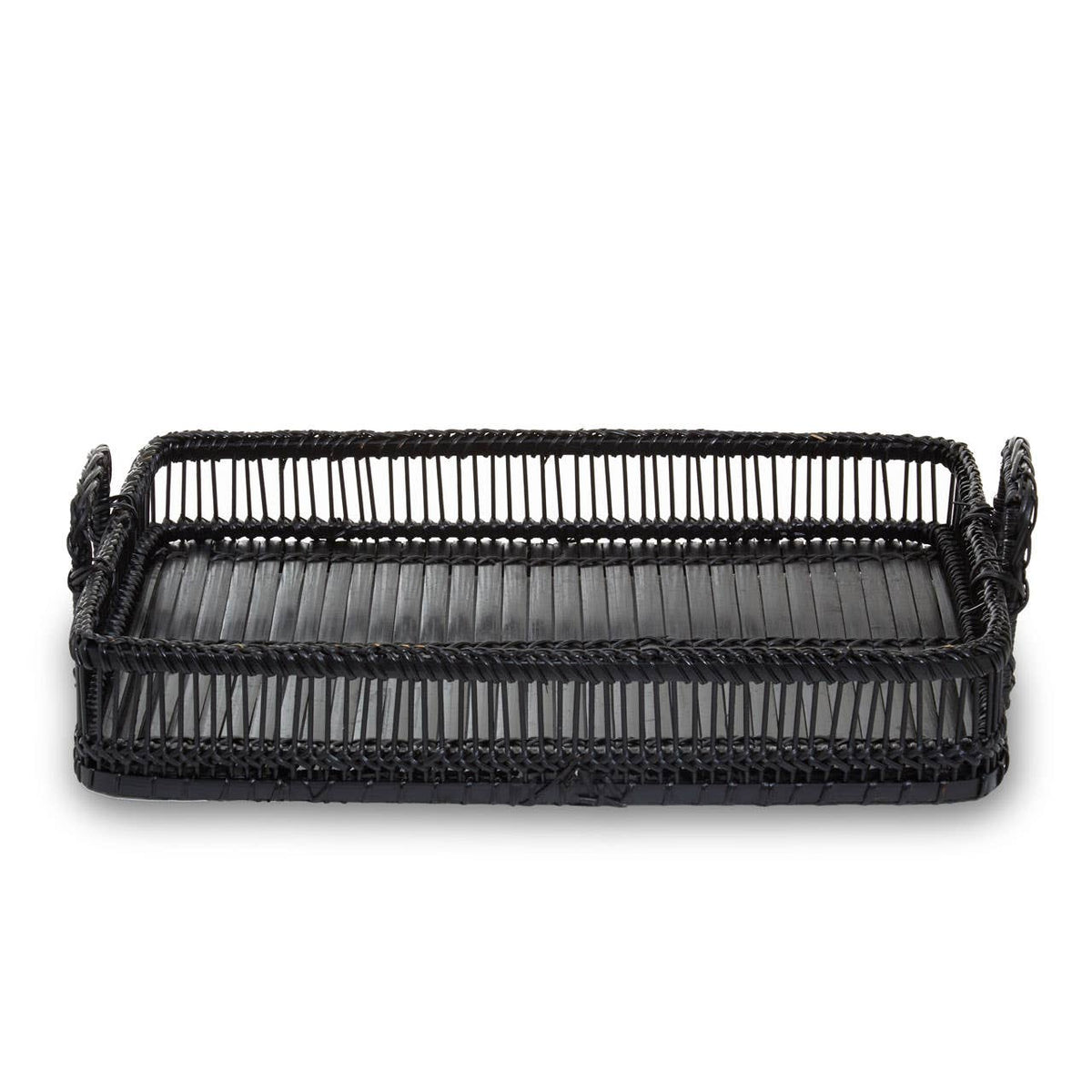 Ezell Black Rattan And Bamboo Rectangular Tray