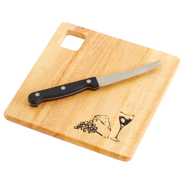 Rubberwood Cheese Board And Knife Set