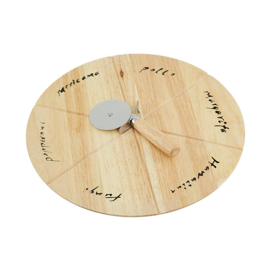 Rubberwood Pizza Board Set With Cutter