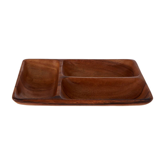 Kora Three Section Serving Dish in Acacia Wood