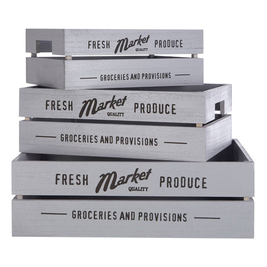 Naresso Grey Wood Set of 3 Provision Crates