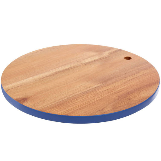 Socorro Round Acacia Chopping and Serving Board with Blue Edge