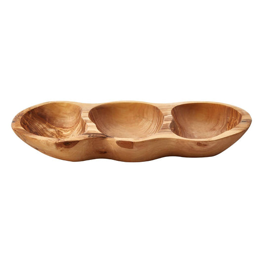 Kora 3 Section Olive Wood Antipasti Dish