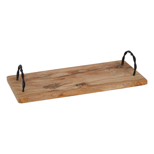 Kora Rectangular Olive Wood Platter with Side Handles