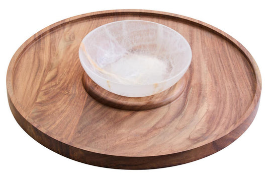 Kora Acacia Wood And Onyx Chip And Dip Platter